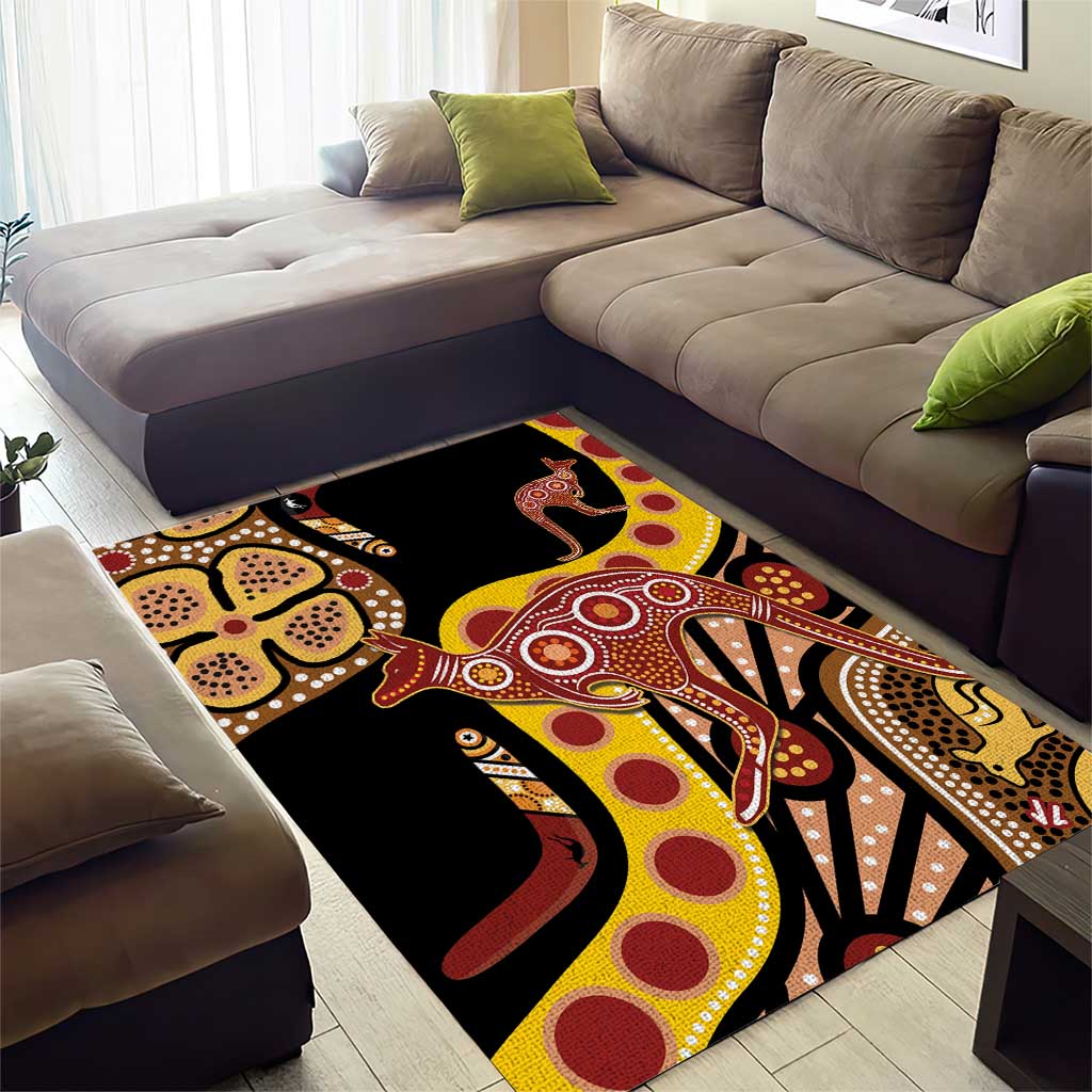 Kangaroo Australia Area Rug Aussie Aboriginal Dot Art