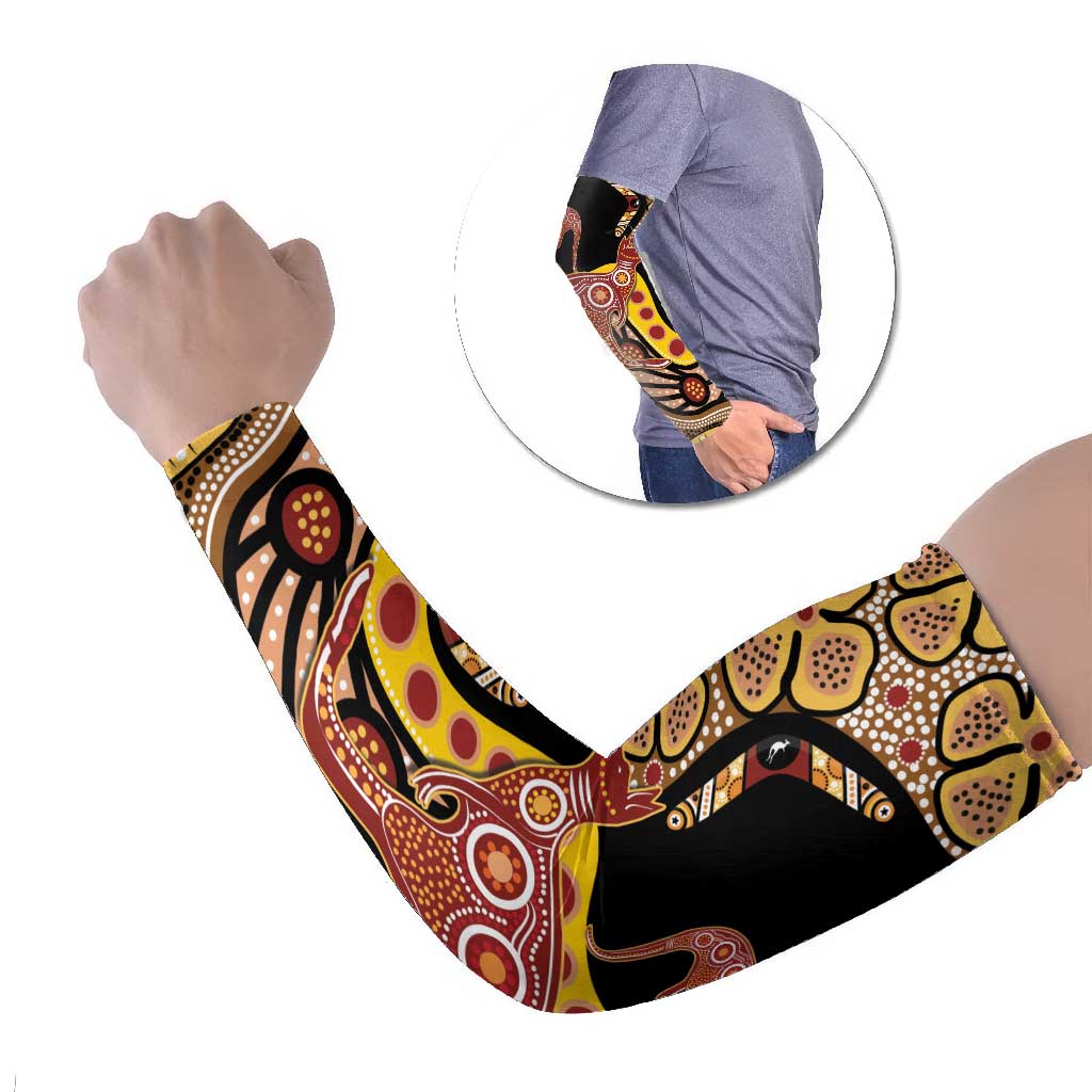 Kangaroo Australia Arm Sleeves Aussie Aboriginal Dot Art