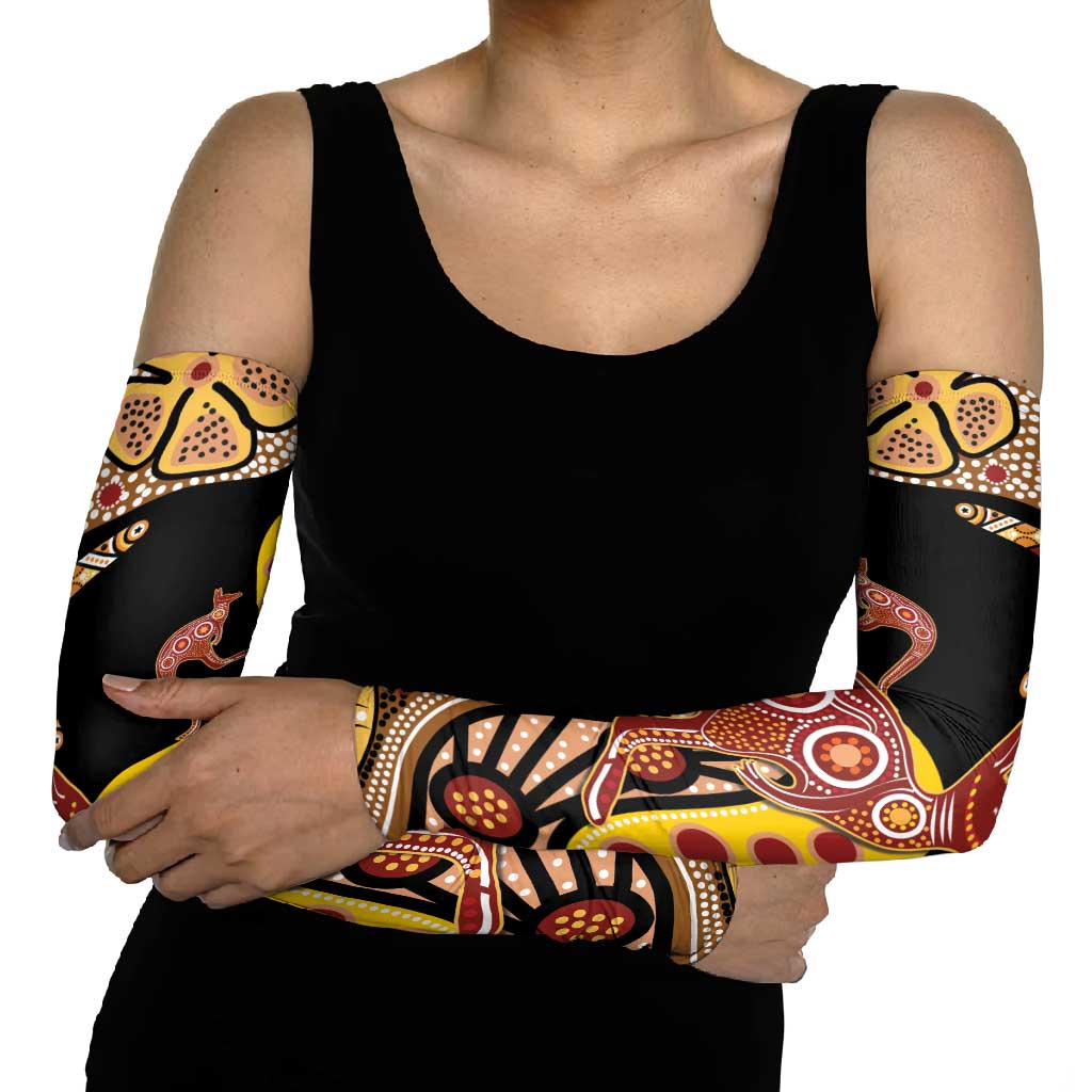 Kangaroo Australia Arm Sleeves Aussie Aboriginal Dot Art