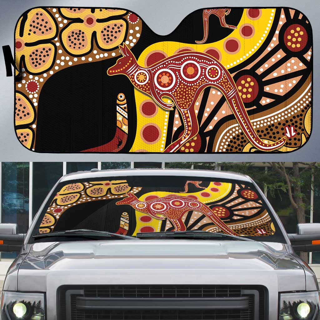 Kangaroo Australia Auto Sun Shade Aussie Aboriginal Dot Art