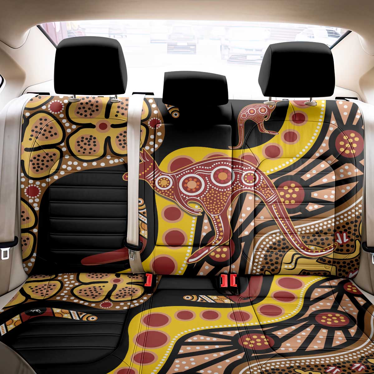 Kangaroo Australia Back Car Seat Cover Aussie Aboriginal Dot Art