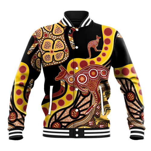 Kangaroo Australia Baseball Jacket Aussie Aboriginal Dot Art