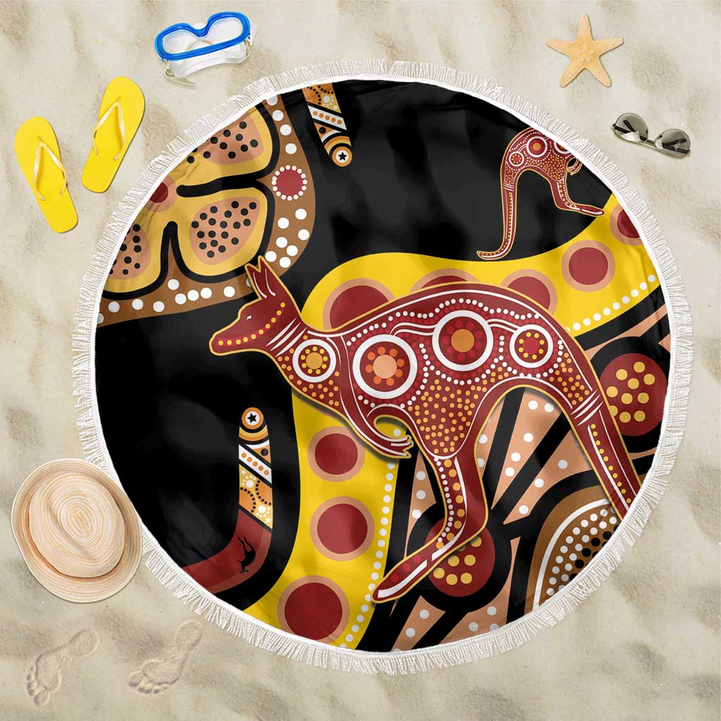 Kangaroo Australia Beach Blanket Aussie Aboriginal Dot Art