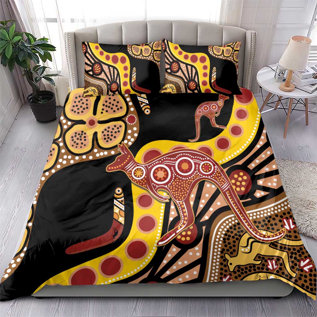 Kangaroo Australia Bedding Set Aussie Aboriginal Dot Art