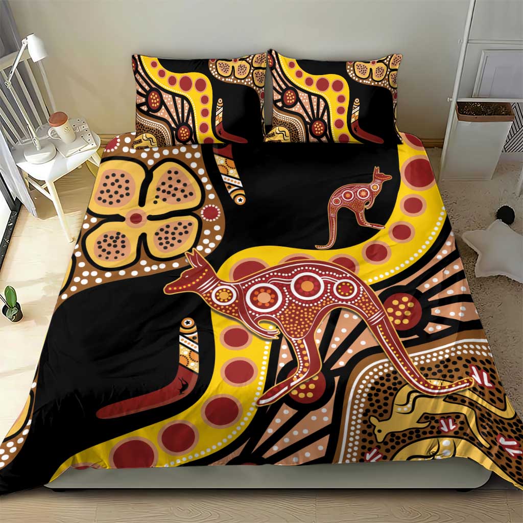 Kangaroo Australia Bedding Set Aussie Aboriginal Dot Art