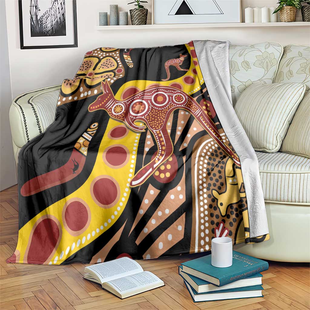 Kangaroo Australia Blanket Aussie Aboriginal Dot Art