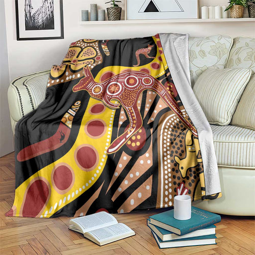 Kangaroo Australia Blanket Aussie Aboriginal Dot Art