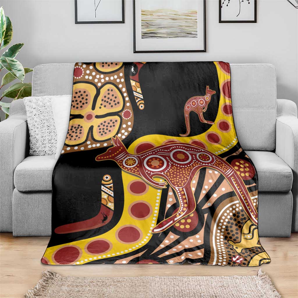 Kangaroo Australia Blanket Aussie Aboriginal Dot Art
