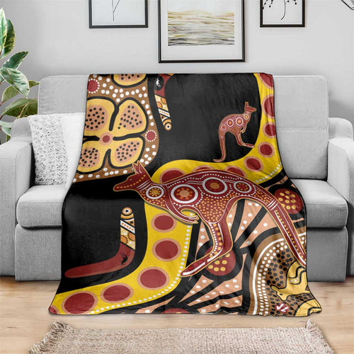 Kangaroo Australia Blanket Aussie Aboriginal Dot Art