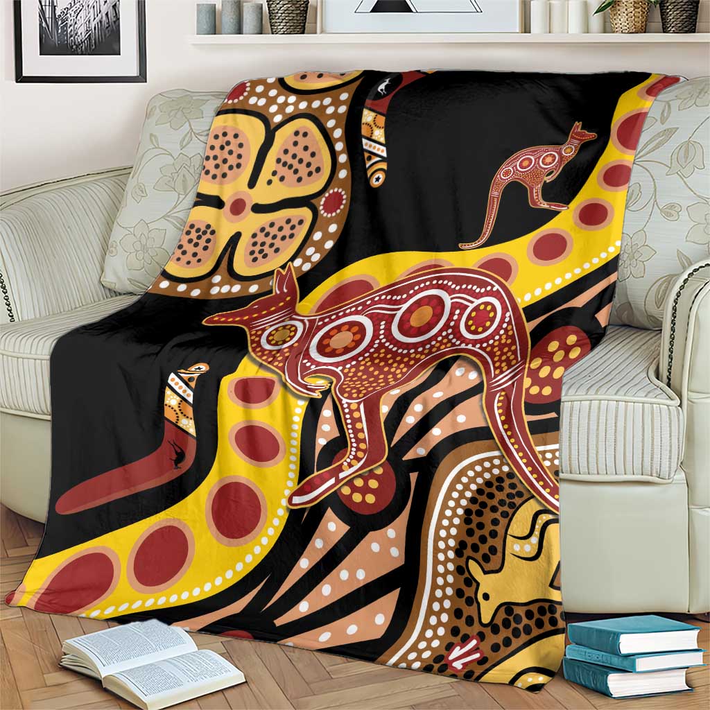 Kangaroo Australia Blanket Aussie Aboriginal Dot Art
