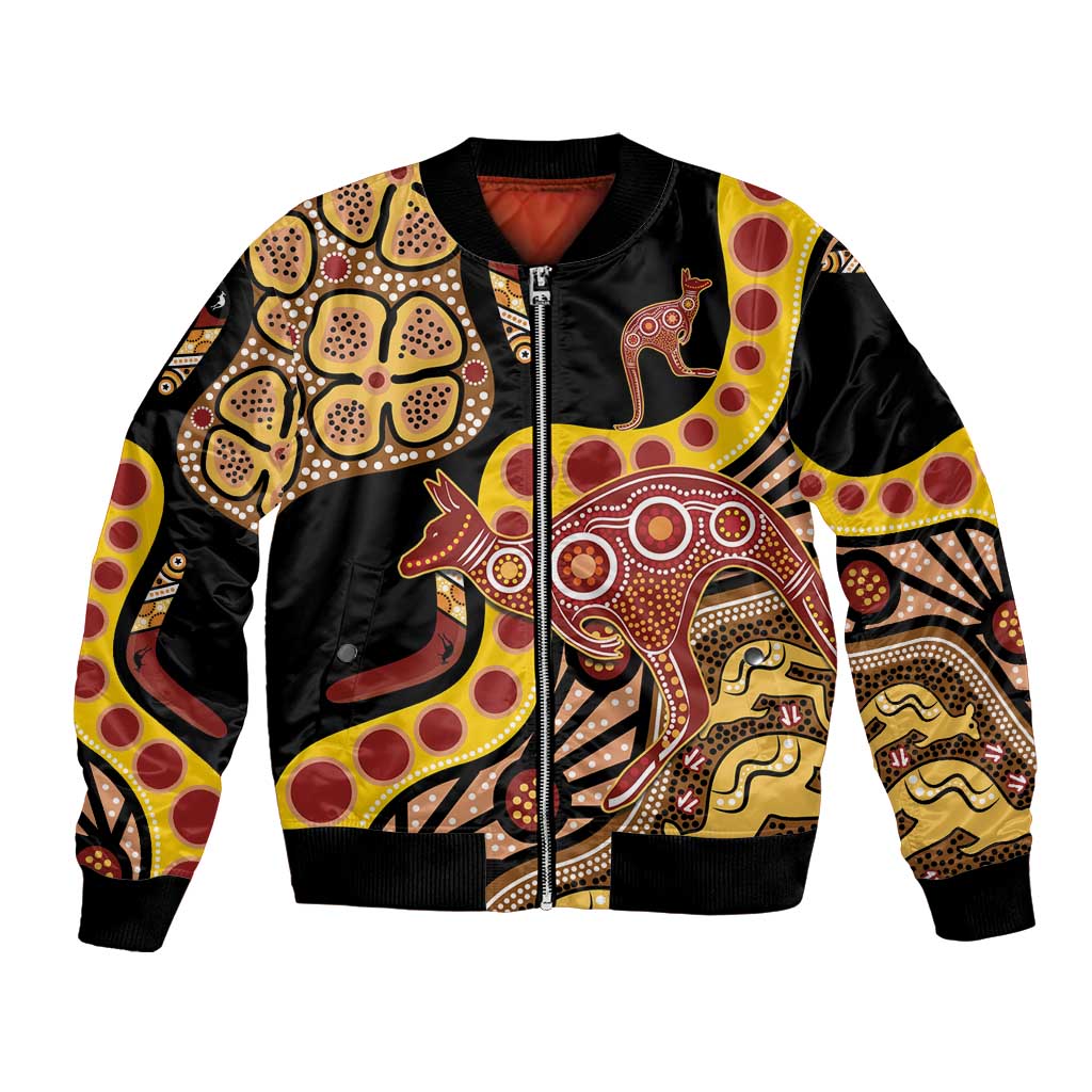 Kangaroo Australia Bomber Jacket Aussie Aboriginal Dot Art