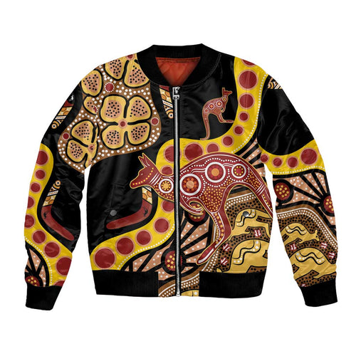 Kangaroo Australia Bomber Jacket Aussie Aboriginal Dot Art