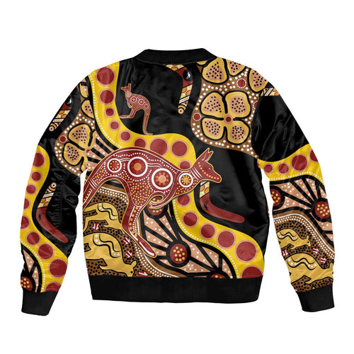 Kangaroo Australia Bomber Jacket Aussie Aboriginal Dot Art
