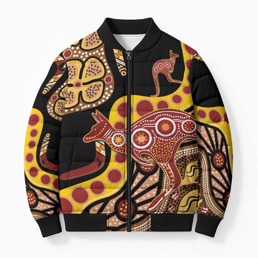 Kangaroo Australia Bomber Puffer Jacket Aussie Aboriginal Dot Art