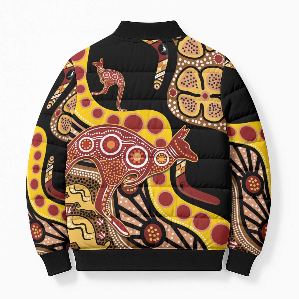 Kangaroo Australia Bomber Puffer Jacket Aussie Aboriginal Dot Art
