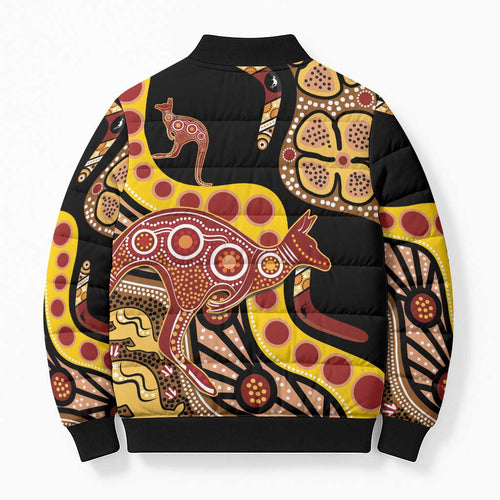 Kangaroo Australia Bomber Puffer Jacket Aussie Aboriginal Dot Art