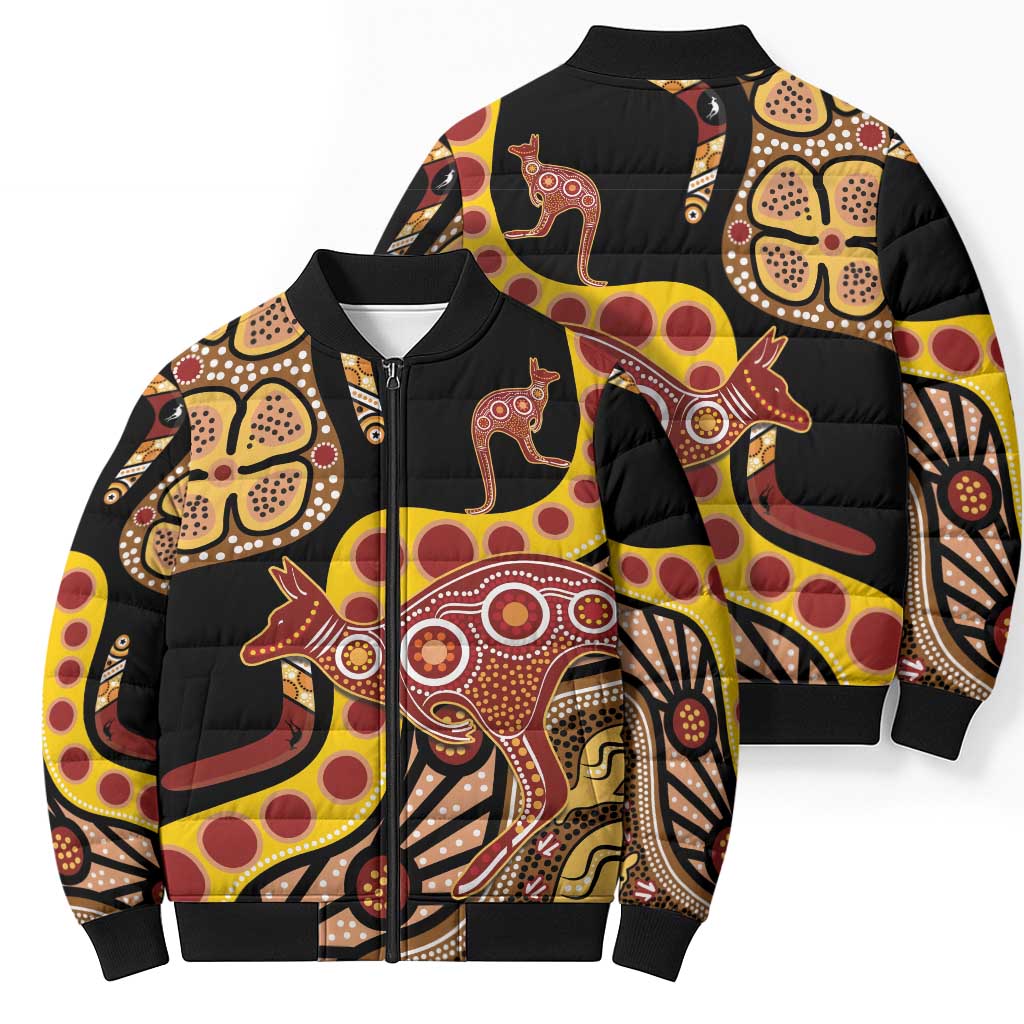 Kangaroo Australia Bomber Puffer Jacket Aussie Aboriginal Dot Art
