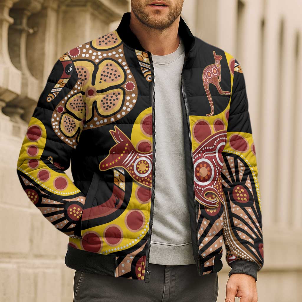 Kangaroo Australia Bomber Puffer Jacket Aussie Aboriginal Dot Art
