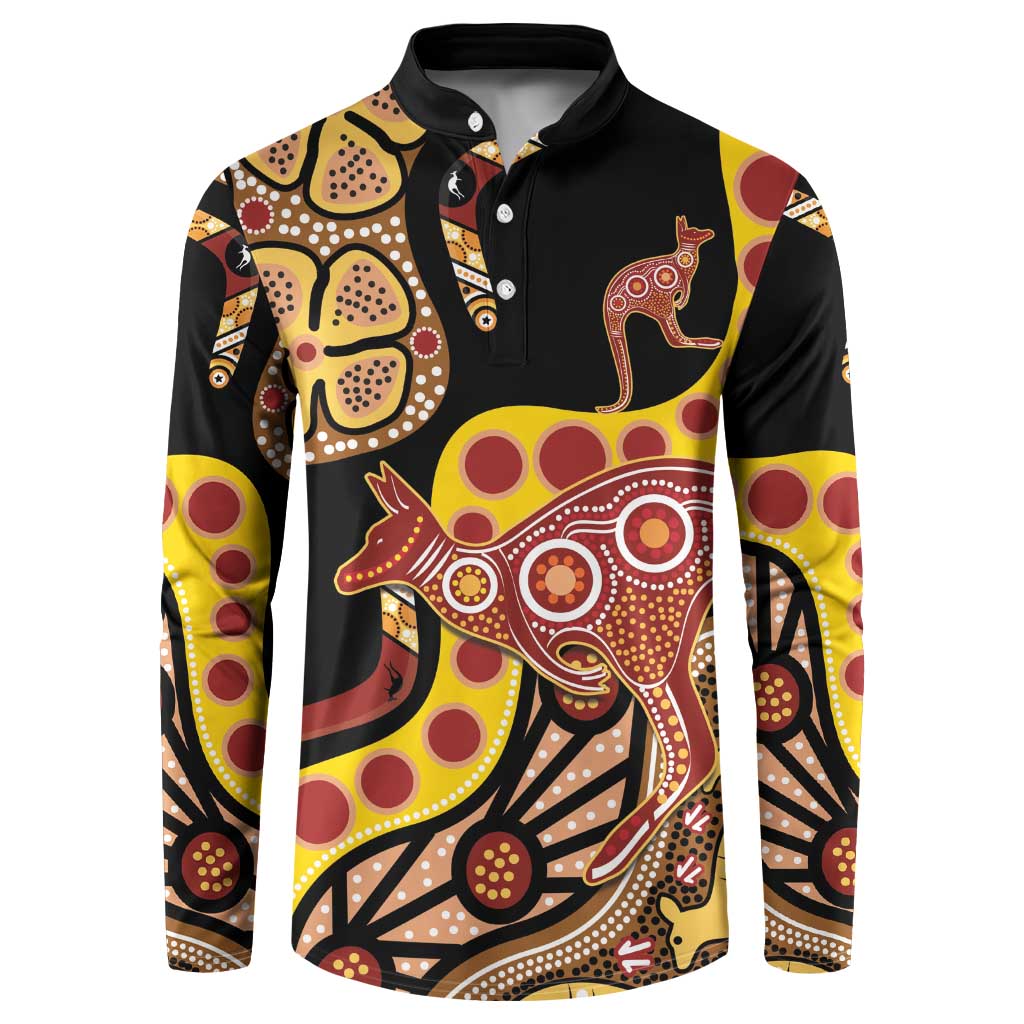 Kangaroo Australia Button Sweatshirt Aussie Aboriginal Dot Art