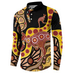 Kangaroo Australia Button Sweatshirt Aussie Aboriginal Dot Art