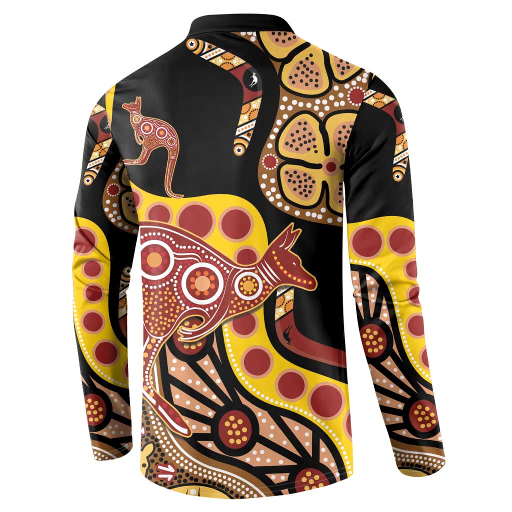 Kangaroo Australia Button Sweatshirt Aussie Aboriginal Dot Art