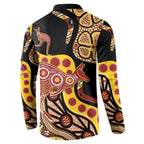 Kangaroo Australia Button Sweatshirt Aussie Aboriginal Dot Art