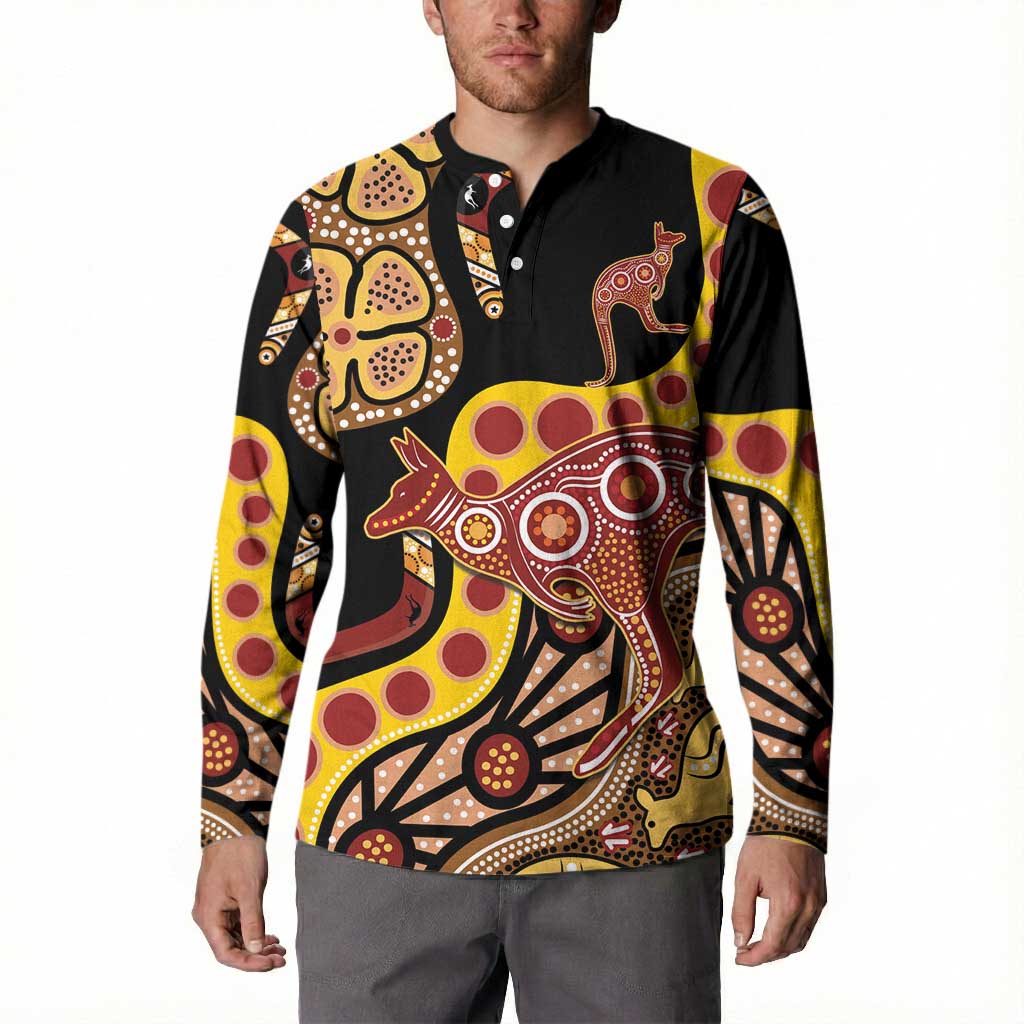 Kangaroo Australia Button Sweatshirt Aussie Aboriginal Dot Art