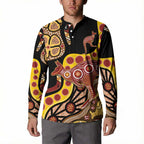 Kangaroo Australia Button Sweatshirt Aussie Aboriginal Dot Art