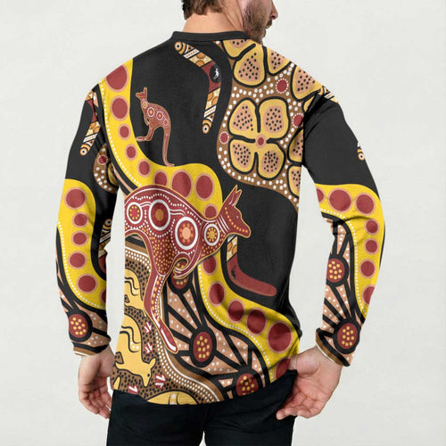 Kangaroo Australia Button Sweatshirt Aussie Aboriginal Dot Art