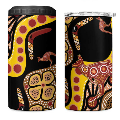Kangaroo Australia 4 in 1 Can Cooler Tumbler Aussie Aboriginal Dot Art