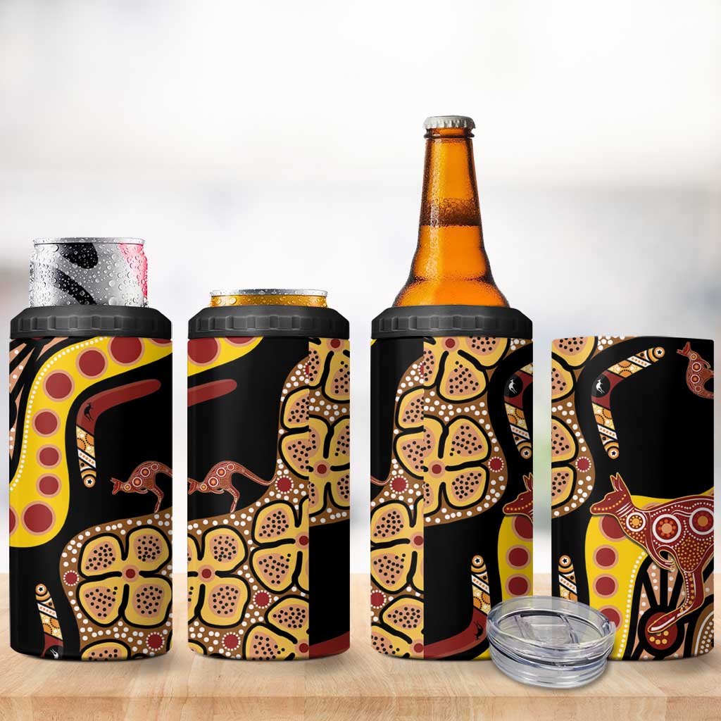 Kangaroo Australia 4 in 1 Can Cooler Tumbler Aussie Aboriginal Dot Art