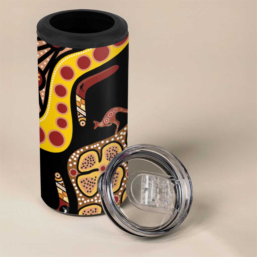 Kangaroo Australia 4 in 1 Can Cooler Tumbler Aussie Aboriginal Dot Art