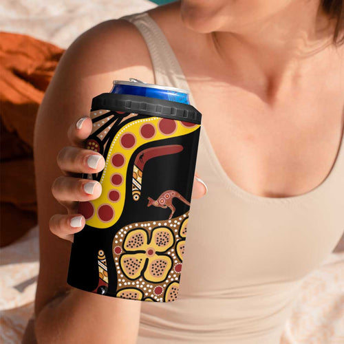 Kangaroo Australia 4 in 1 Can Cooler Tumbler Aussie Aboriginal Dot Art