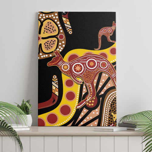 Kangaroo Australia Canvas Wall Art Aussie Aboriginal Dot Art