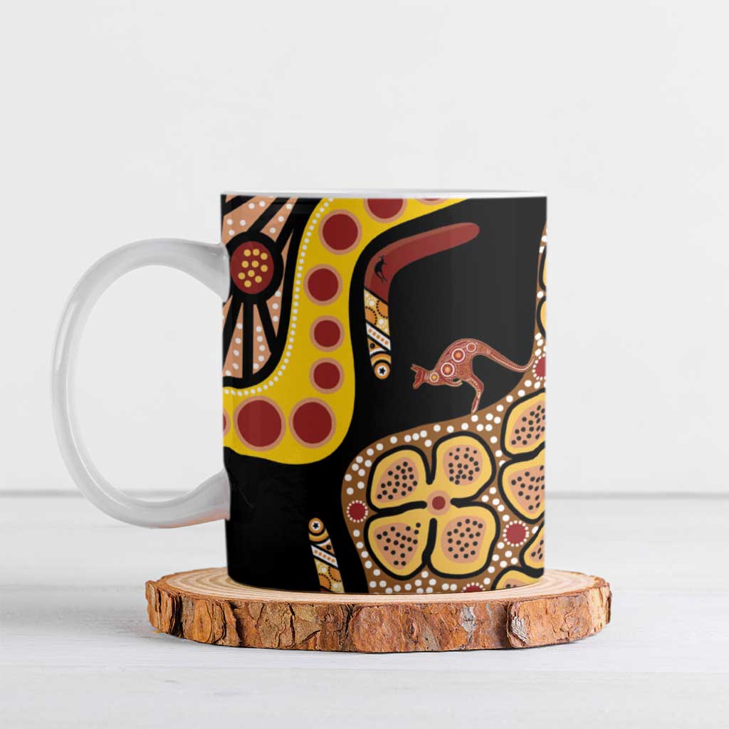 Kangaroo Australia Ceramic Mug Aussie Aboriginal Dot Art