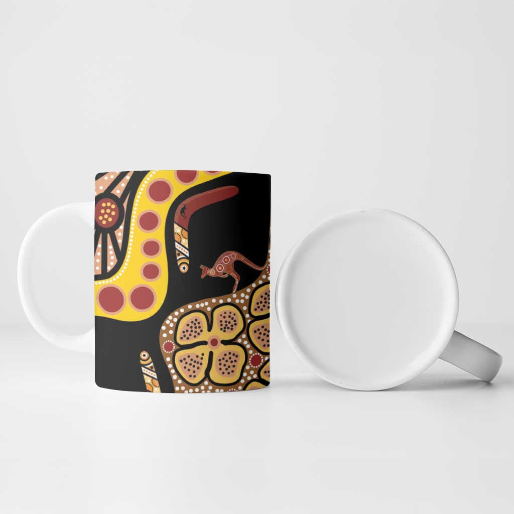 Kangaroo Australia Ceramic Mug Aussie Aboriginal Dot Art