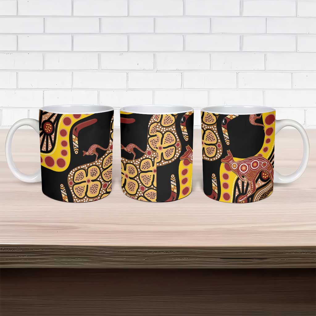 Kangaroo Australia Ceramic Mug Aussie Aboriginal Dot Art