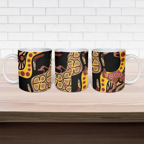 Kangaroo Australia Ceramic Mug Aussie Aboriginal Dot Art