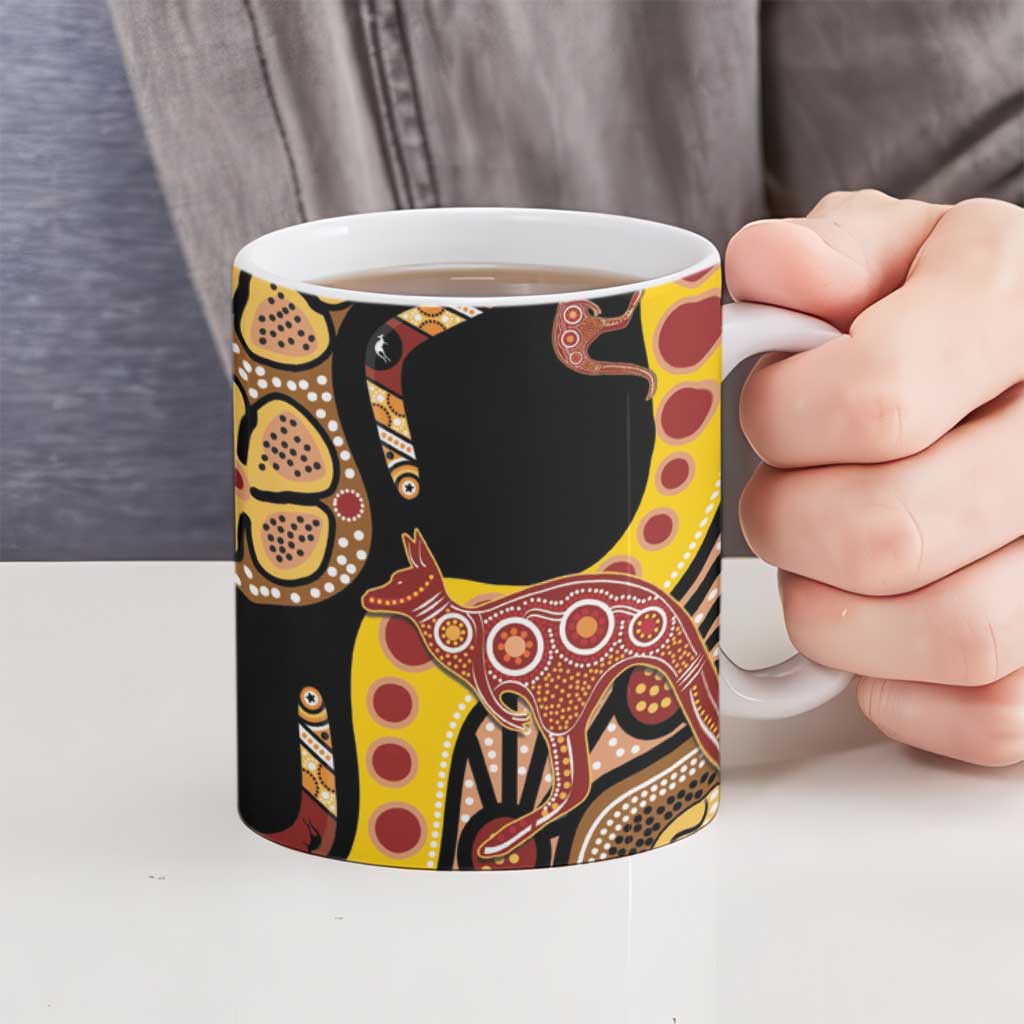 Kangaroo Australia Ceramic Mug Aussie Aboriginal Dot Art