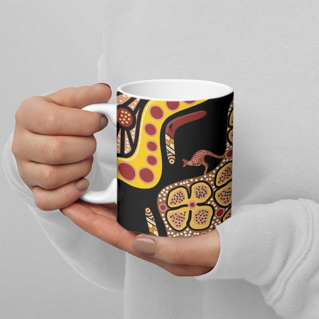 Kangaroo Australia Ceramic Mug Aussie Aboriginal Dot Art