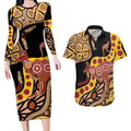 Kangaroo Australia Couples Matching Long Sleeve Bodycon Dress and Hawaiian Shirt Aussie Aboriginal Dot Art