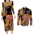 Kangaroo Australia Couples Matching Long Sleeve Bodycon Dress and Long Sleeve Button Shirt Aussie Aboriginal Dot Art