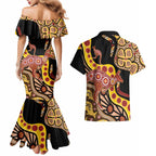 Kangaroo Australia Couples Matching Mermaid Dress and Hawaiian Shirt Aussie Aboriginal Dot Art