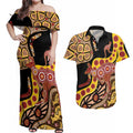 Kangaroo Australia Couples Matching Off Shoulder Maxi Dress and Hawaiian Shirt Aussie Aboriginal Dot Art
