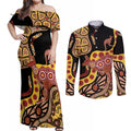 Kangaroo Australia Couples Matching Off Shoulder Maxi Dress and Long Sleeve Button Shirt Aussie Aboriginal Dot Art