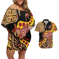 Kangaroo Australia Couples Matching Off Shoulder Short Dress and Hawaiian Shirt Aussie Aboriginal Dot Art