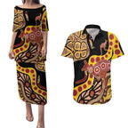 Kangaroo Australia Couples Matching Puletasi and Hawaiian Shirt Aussie Aboriginal Dot Art