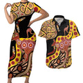 Kangaroo Australia Couples Matching Short Sleeve Bodycon Dress and Hawaiian Shirt Aussie Aboriginal Dot Art