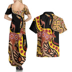 Kangaroo Australia Couples Matching Summer Maxi Dress and Hawaiian Shirt Aussie Aboriginal Dot Art