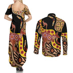 Kangaroo Australia Couples Matching Summer Maxi Dress and Long Sleeve Button Shirt Aussie Aboriginal Dot Art